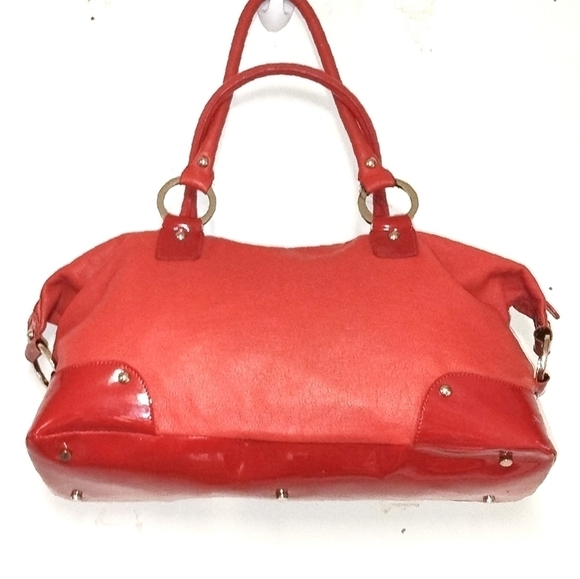 Pursuits red Patent Trim Satchel Tote Bag with Buckle Accent – Bold Statement P - Picture 2 of 9